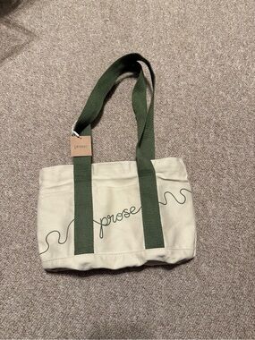 Prose Canvas Tote Bag in Cream with Green Straps